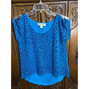 Decree Womens Teal Leopard Print Burnout Cold Shoulder High Low Blouse Top Small